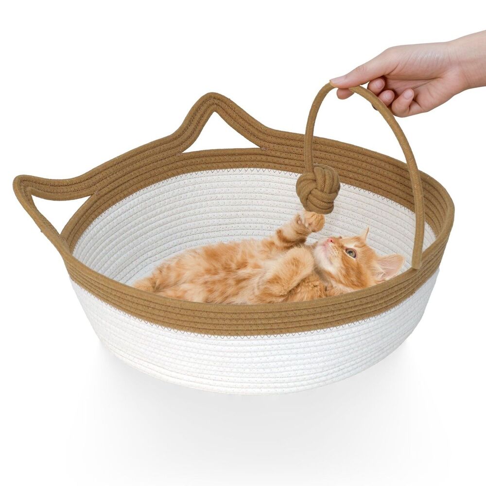 Weavlyrics Cat Bed - Cotton Rope Instinct Basket (Brown & Beige)
